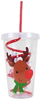Christmas Disposable Plastic Glass with Twist Spiral Swirl Straw