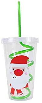 Christmas Disposable Plastic Glass with Twist Spiral Swirl Straw