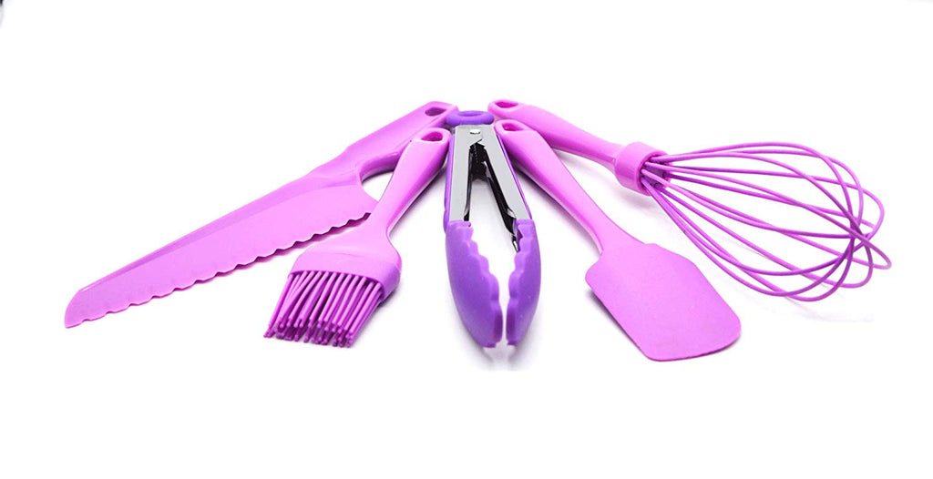 5 Piece Silicone Kitchen Utensils for Cooking, Baking and Mixing/Non-Stick, Pro-Grade / purple Kitchen