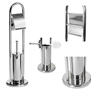 Toilet Brush and Paper Holder Bathroom Stand, Stainless Steel