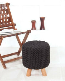 Handmade, Hand Knitted Crochet Footstools Ottoman Pouffe Chair With Removeable Woven Cotton Cover( Black ) Crochet Knitted Stool