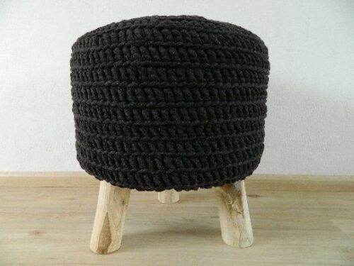 Handmade, Hand Knitted Crochet Footstools Ottoman Pouffe Chair With Removeable Woven Cotton Cover( Black ) Crochet Knitted Stool