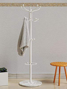Free Standing Coat Stand With Rotating Hooks for Hanging Clothes & Accessories/Marble Base/Umbrella Holder (White) Coat Stand