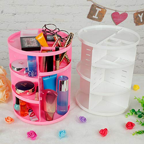 DIY Rotating Multilayer Cosmetic Organizer | 360 Degree | Adjustable Make-up Storage Display Case | Pink Acrylic Cosmetic & Jewelry Organiser