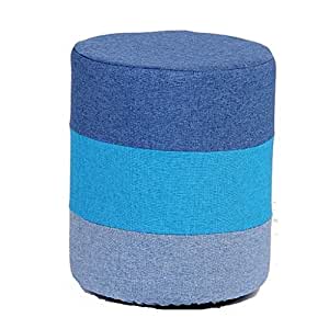 Round Retro Design Footstool | Cotton Cover | Blue