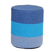 Round Retro Design Footstool | Cotton Cover | Blue