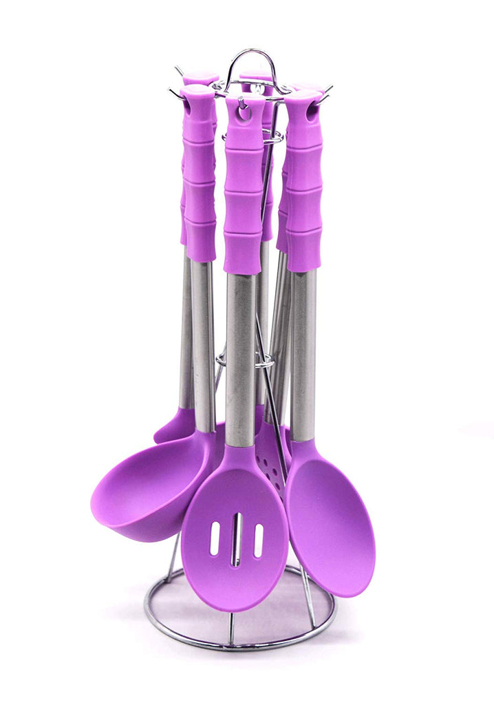 6-Piece Cooking Utensils Cutlery Set with Silicone Grip Handle / Cookware Set / Purple Kitchen