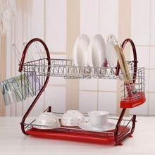Chrome Plated Durable Dish, Cutlery and Cup Drainer, 2 Tier, Red Counter Top Dish drainer rack